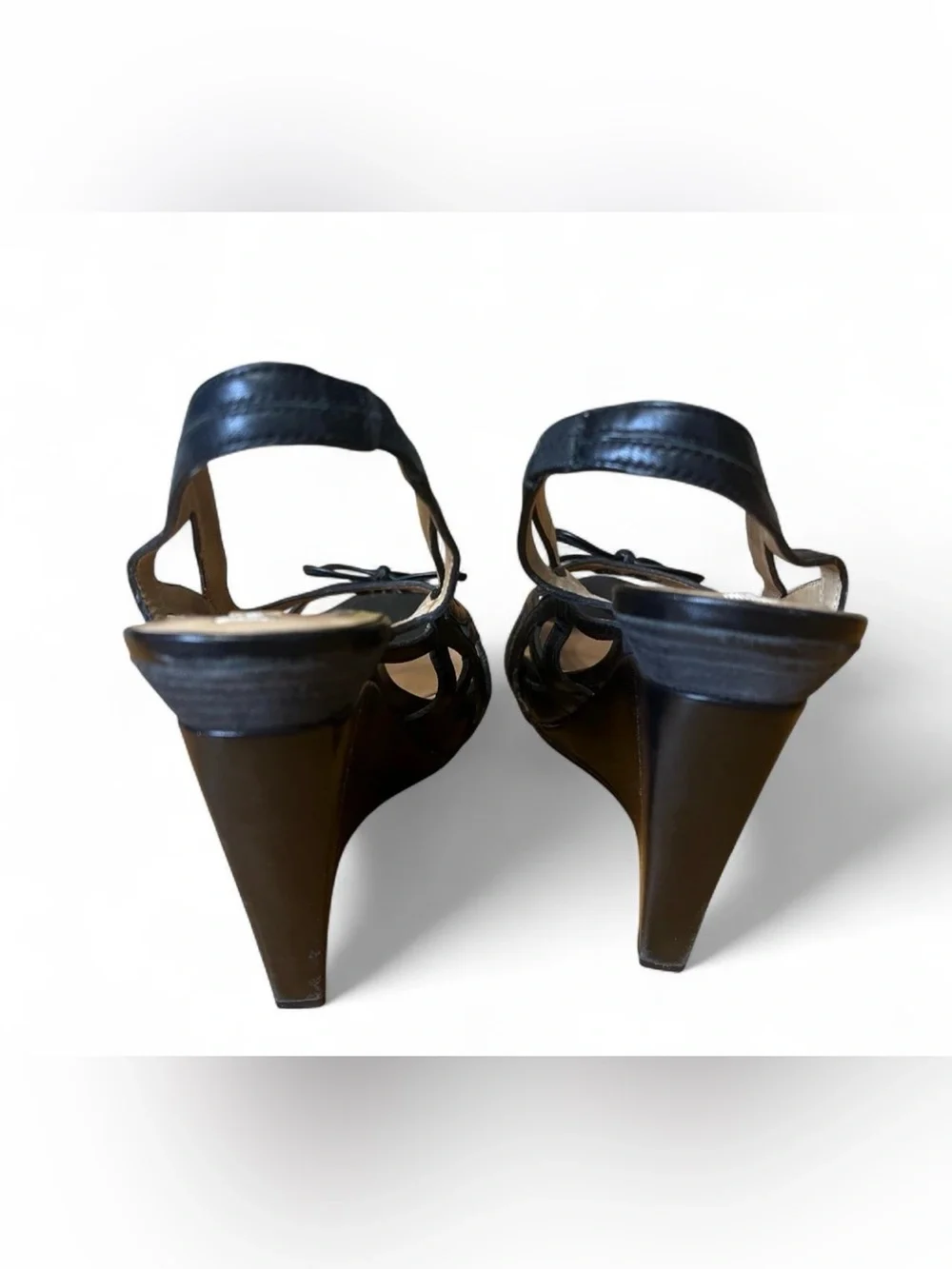 Black Wedge Slingback Heels with Cutout Detail